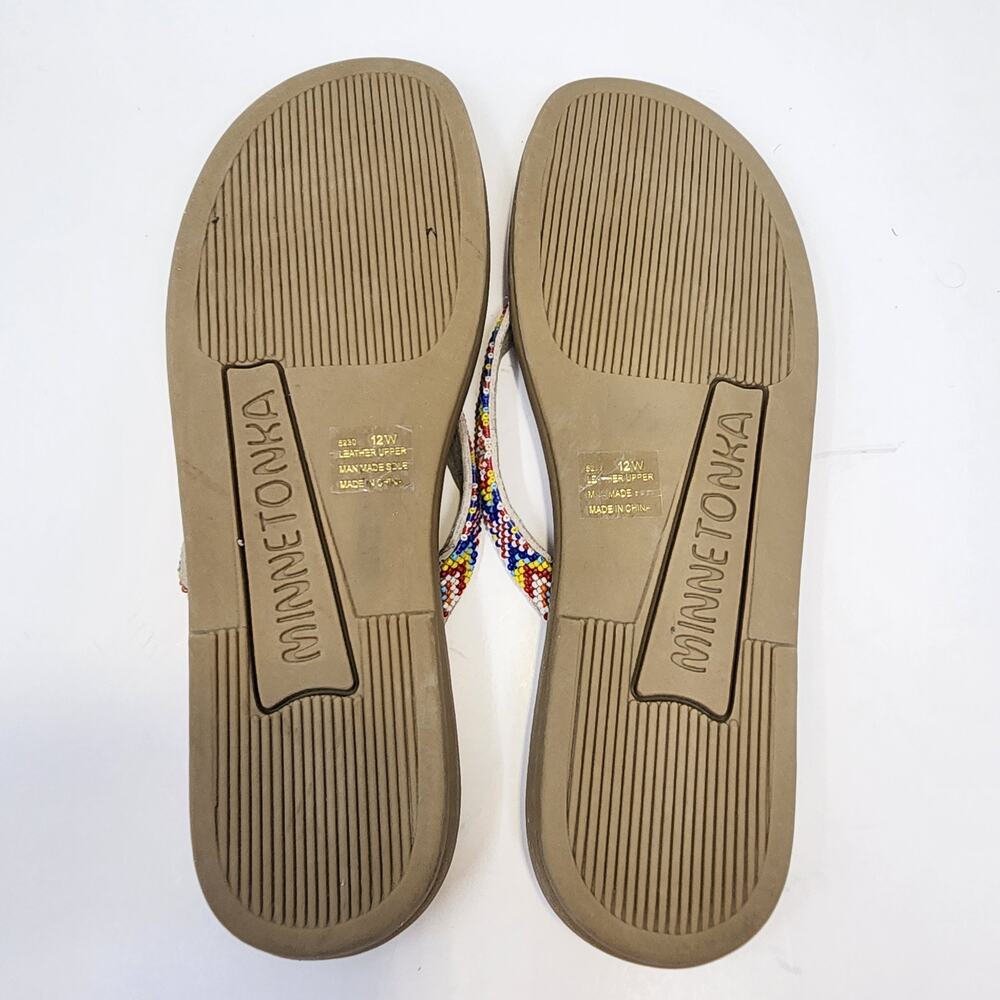 Minnetonka Beaded Thong Toe Post Sandal Leather Suede Women Size 12 W Slip On - Picture 7 of 8